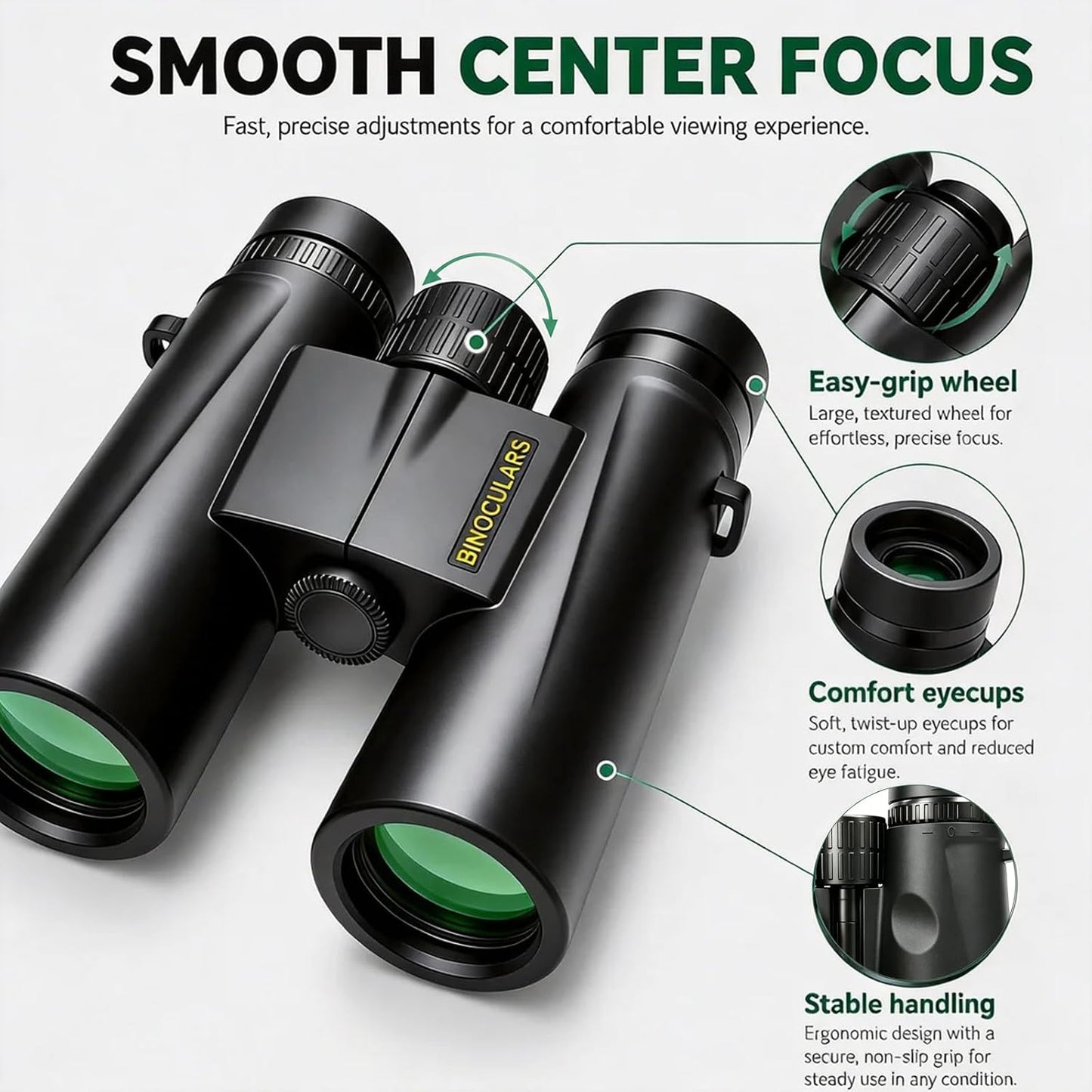 12x42 Binoculars for Adults, High Powered Binoculars with Large Eyepiece, Lightweight HD BAK4 Prism for Bird Watching, Travel, Hunting, Camping, Sports